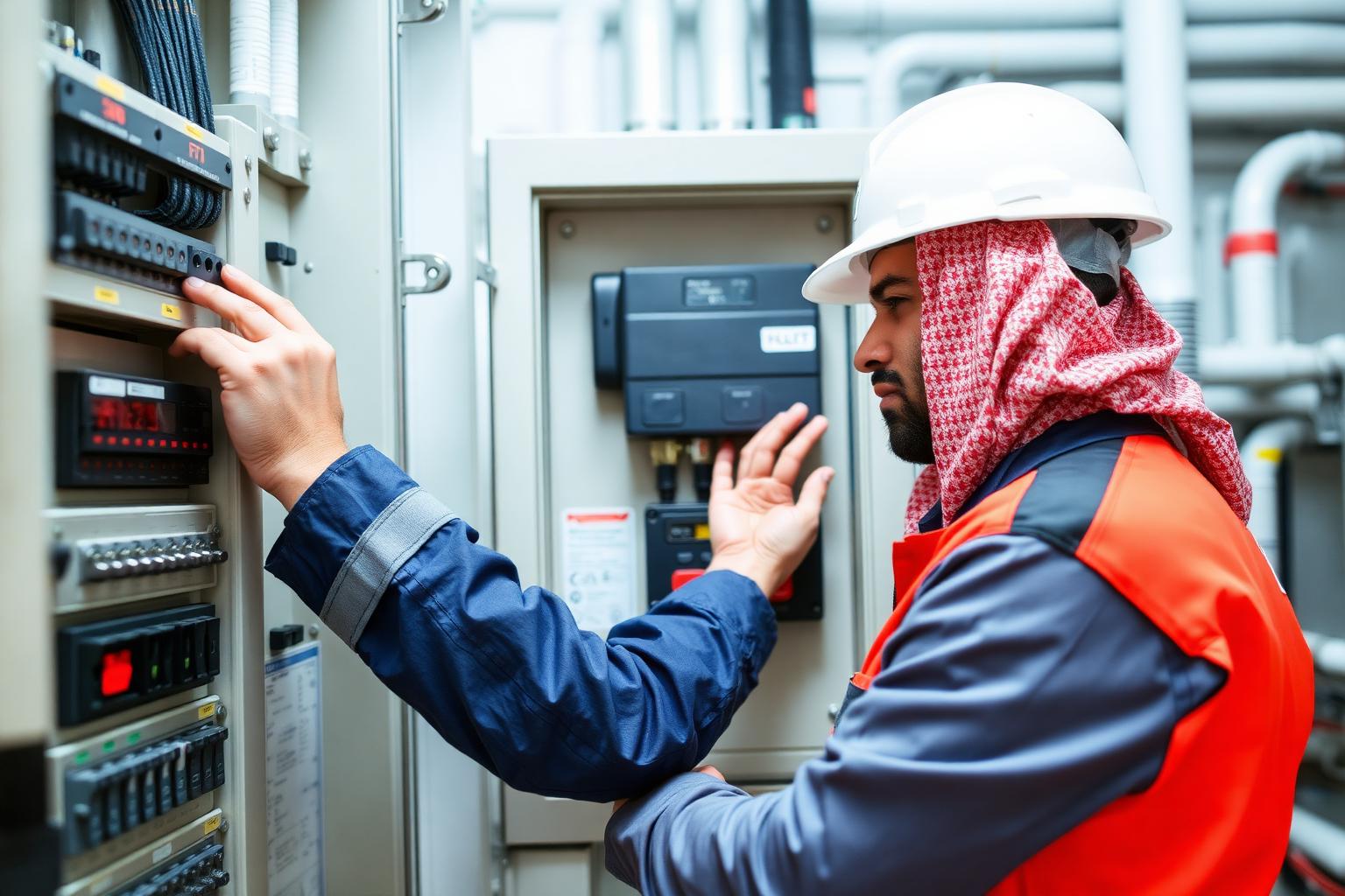 Technician servicing an electrical panel